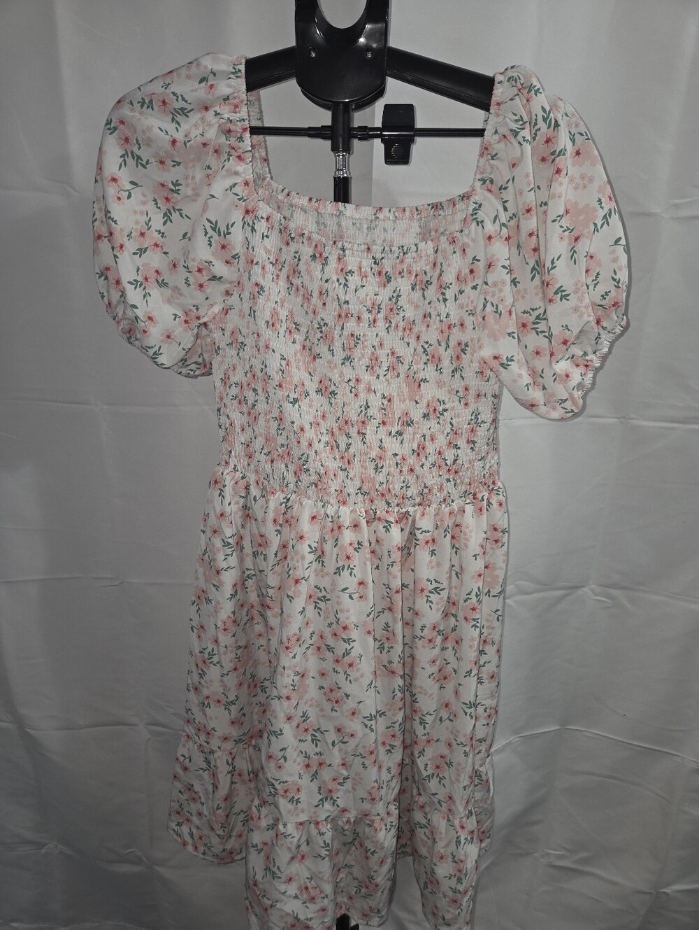 Plus Size Dress Size 2XL Pink Green Floral Midi Smocking Cottagecore Peasant